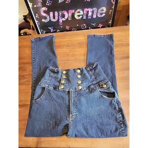 Sapphire Red Jeans Womens 19/20 Dark Blue Denim Lace Up Back Hi Waist Button